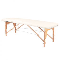Bärbar massagebänk / behandlingsbänk WOOD COMFORT krämfärgad + väska