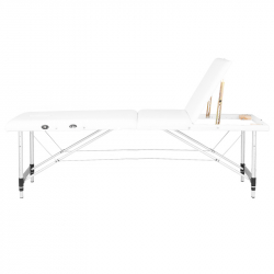 Bärbar massagebänk / behandlingsbänk ALUMINIUM COMFORT vit med lutning + väska