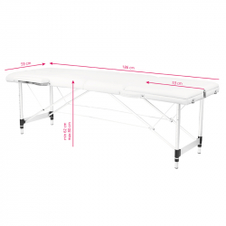 Bärbar massagebänk / behandlingsbänk ALUMINIUM COMFORT vit med lutning + väska