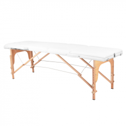 Bärbar massagebänk / behandlingsbänk WOOD COMFORT vit med lutning + väska