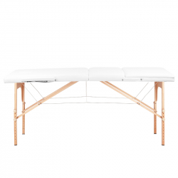 Bärbar massagebänk / behandlingsbänk WOOD COMFORT vit med lutning + väska