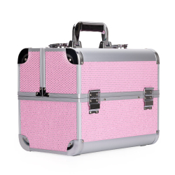 Kosmetikväska / sminkväska XL rosa i aluminium med dekorstenar