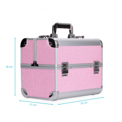 Kosmetikväska / sminkväska XL rosa i aluminium med dekorstenar