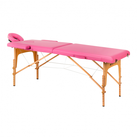 Bärbar massagebänk / behandlingssäng WOOD COMFORT rosa + väska