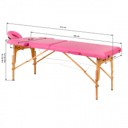 Bärbar massagebänk / behandlingssäng WOOD COMFORT rosa + väska