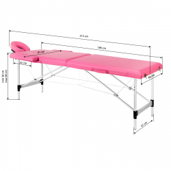 Bärbar massagebänk / behandlingssäng BALANCE ALUMINIUM rosa + väska