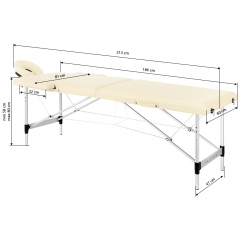 Bärbar massagebänk / behandlingssäng BALANCE ALUMINIUM 2 segment krämfärg + väska