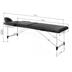 Bärbar massagebänk / behandlingssäng BALANCE ALUMINIUM 2 segment svart + väska