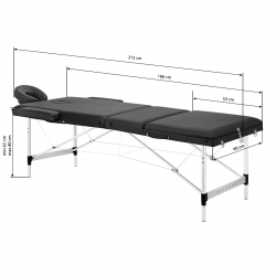 Bärbar massagebänk / behandlingssäng BALANCE ALUMINIUM 3 segment med lutning svart + väska