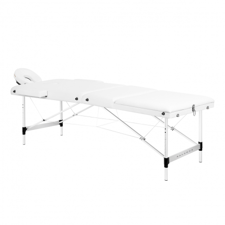 Bärbar massagebänk / behandlingssäng BALANCE ALUMINIUM 3 segment med lutning vit + väska