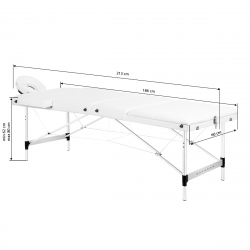 Bärbar massagebänk / behandlingssäng BALANCE ALUMINIUM 3 segment med lutning vit + väska