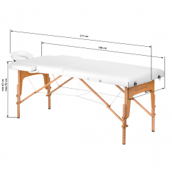 Bärbar massagebänk / behandlingssäng Balance 2 segment vit / trä + väska
