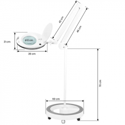 Förstoringslampa / arbetslampa ELEGANTE 6027 60 LED vit med stativ / hjul