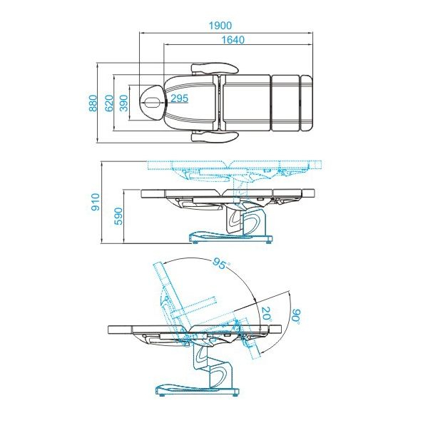 Elektrisk behandlingsbänk AZZURRO 708A 4-motor vit