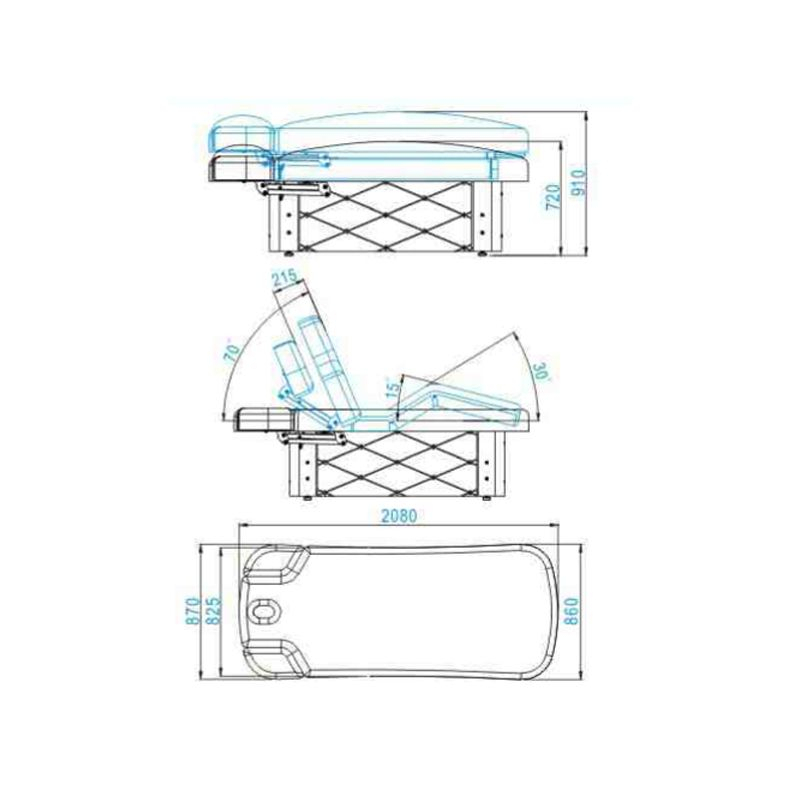 Elektrisk behandlingsbänk AZZURRO SPA KRYSTAL 370-3 vit, 4-motor, uppvärmning