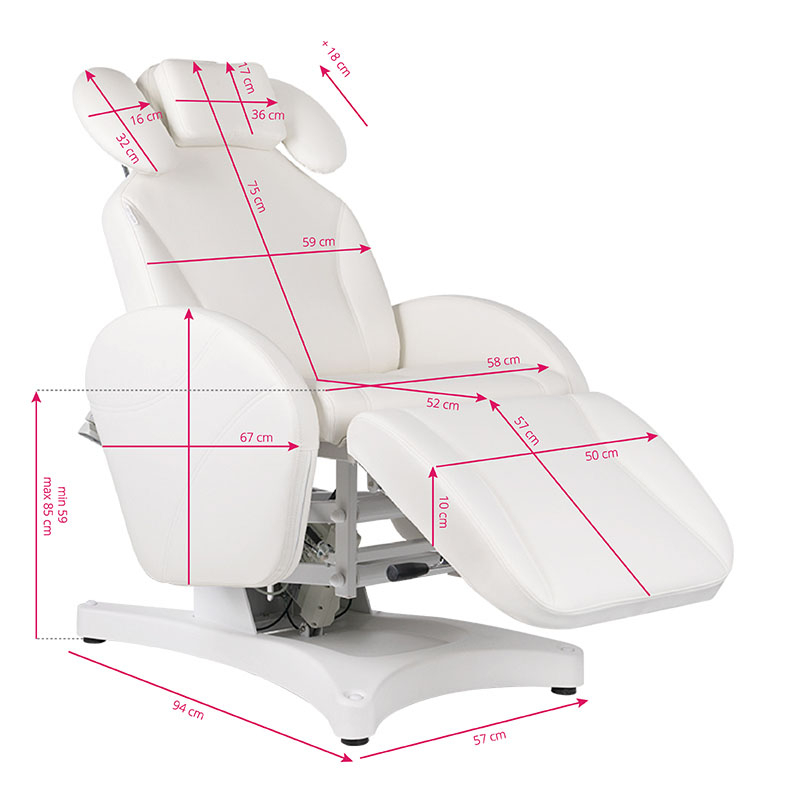 Elektrisk behandlingsstol IVETTE EYELASH vit, 1-motor (ögonfransar / ögonbryn)