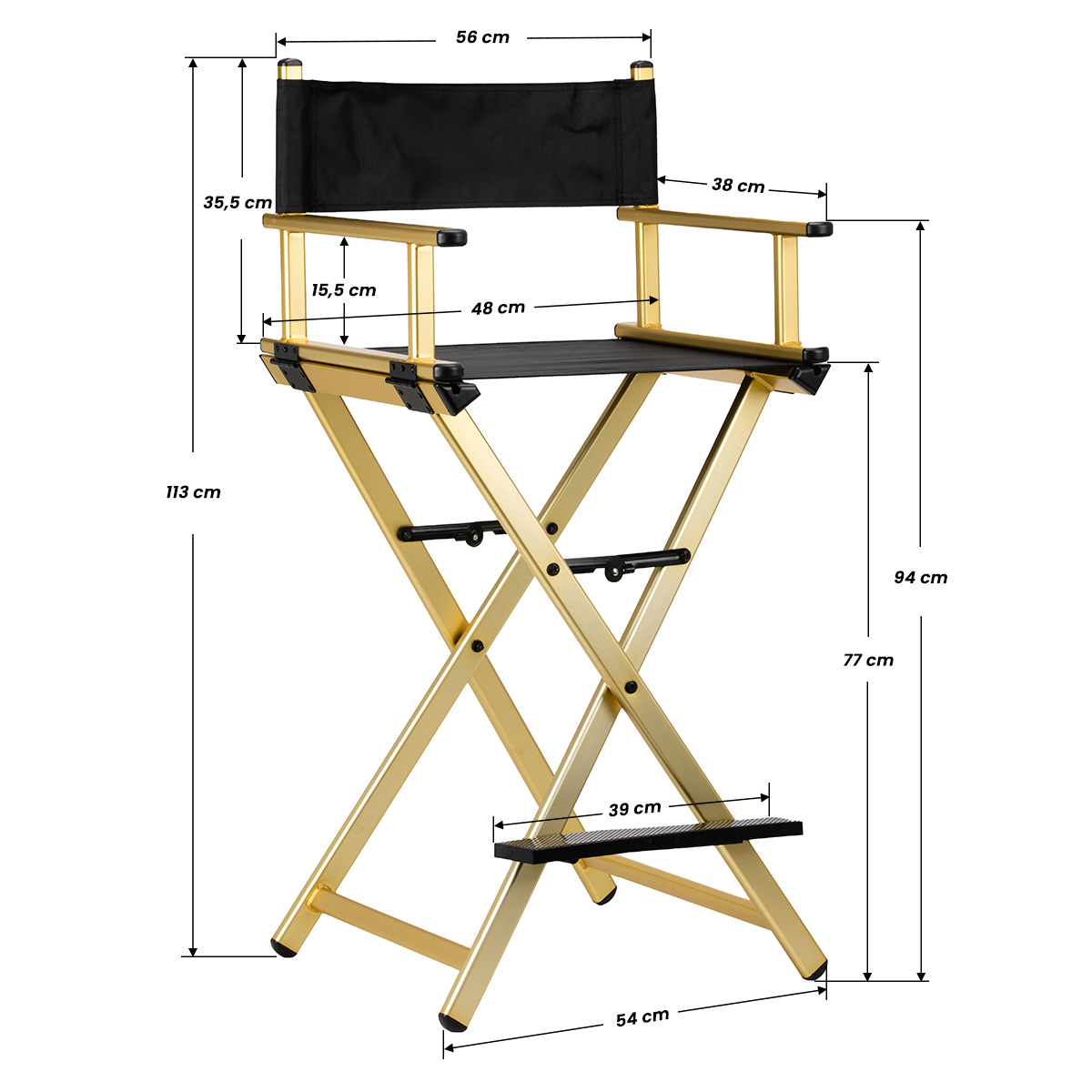 Hopfällbar make-up stol GLAMOUR ALUMINIUM guld