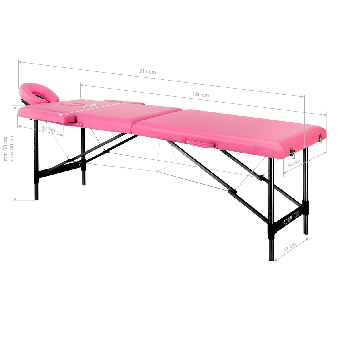 Bärbar massagebänk / behandlingssäng ALUMINIUM COMFORT rosa / svart + väska