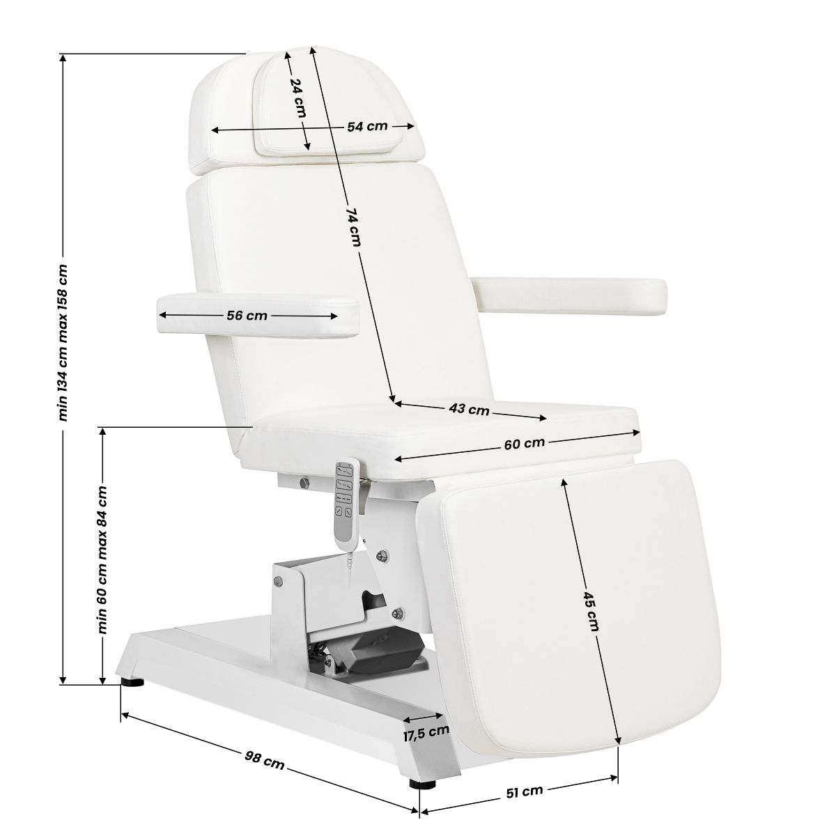 Elektrisk fotvårdsstol / behandlingsbänk W-12 4-motor vit