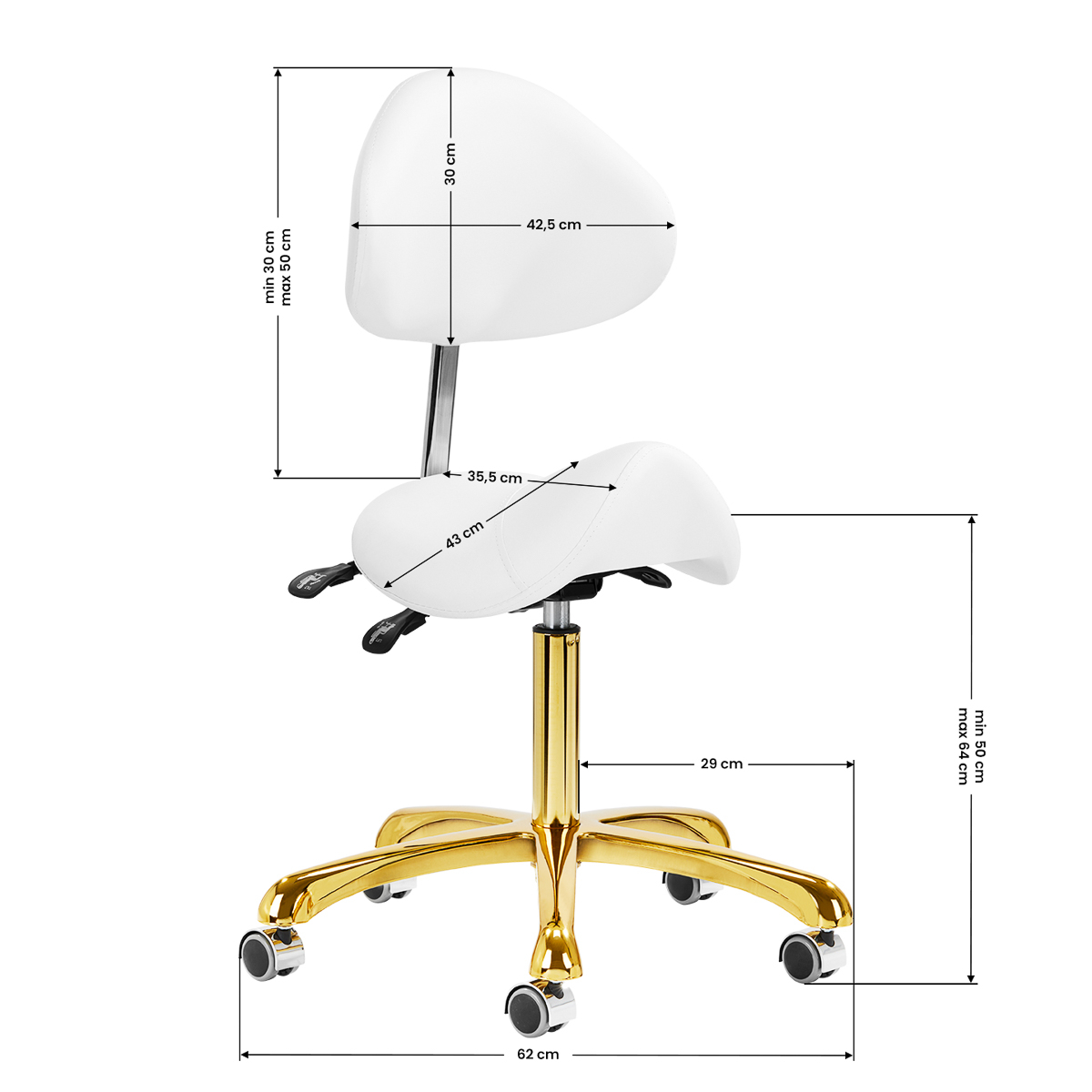 Arbetsstol / sadelstol GIOVANNI 1004 GOLD vit