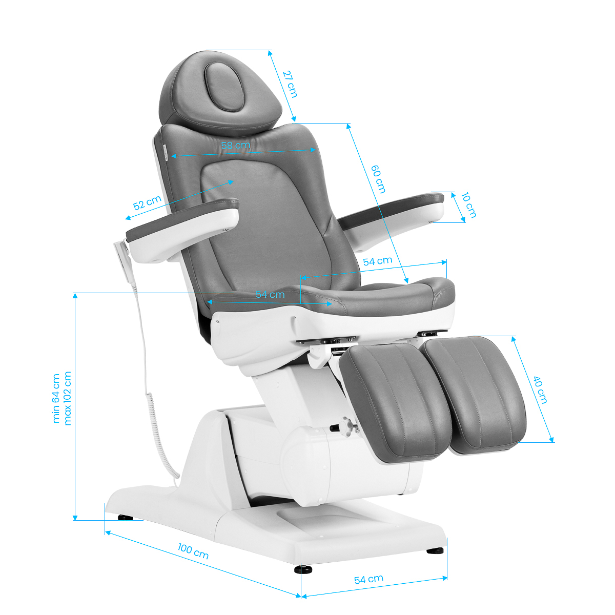 Elektrisk behandlingsbänk AZZURRO 870S PEDI 3-motor grå