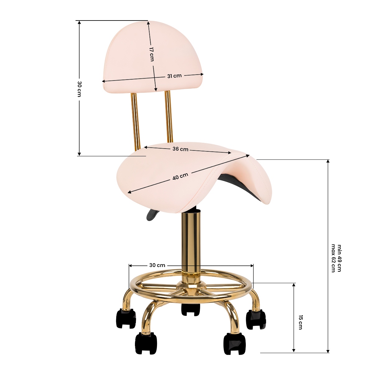Arbetsstol / sadelstol 6001G guld / rosa