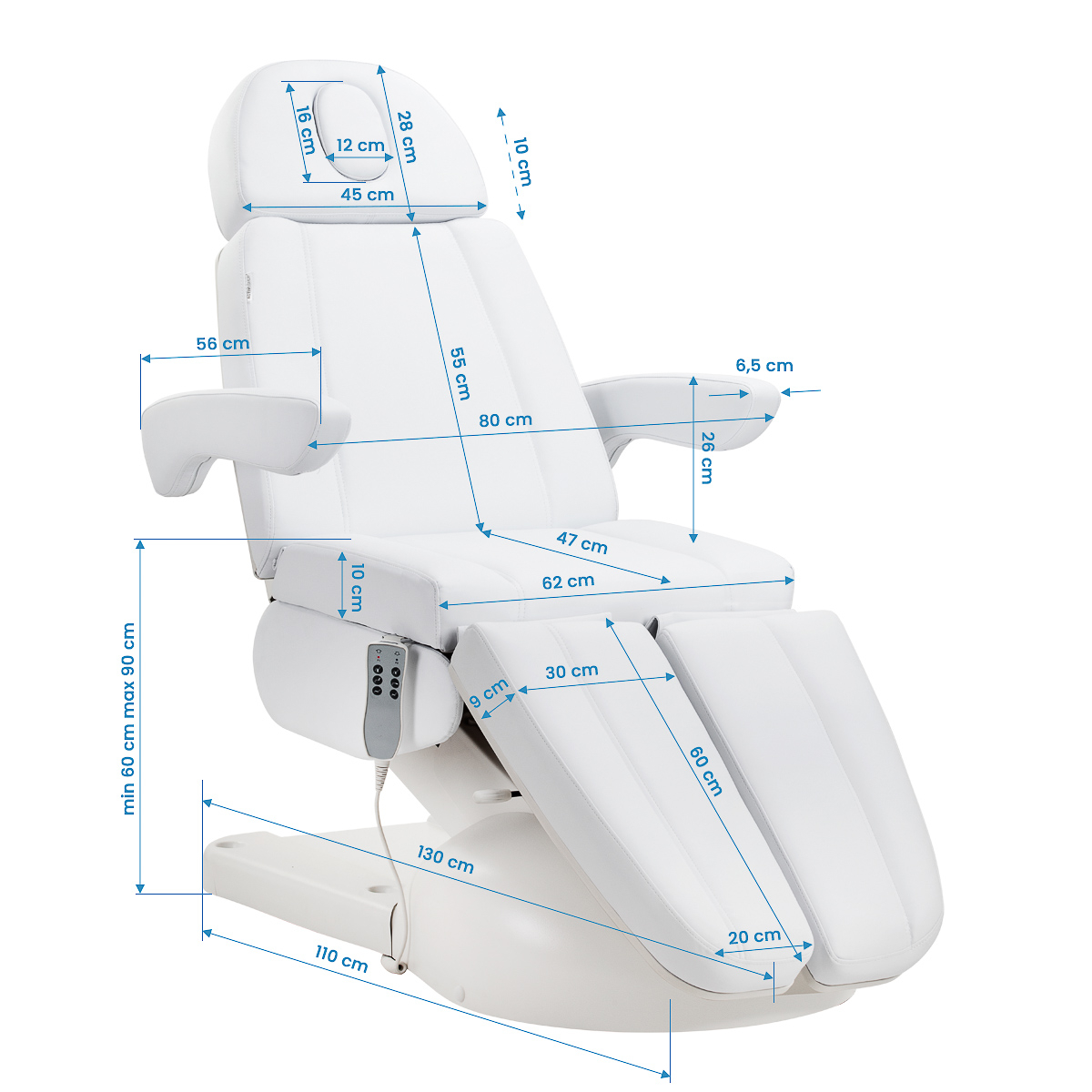 Elektrisk behandlingssäng Azzurro Lux PEDI 3-motor vit