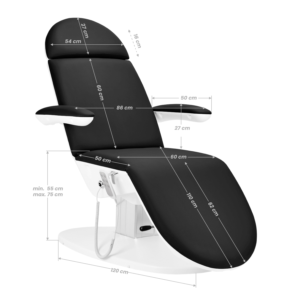 Elektrisk behandlingssäng ECLIPSE 2240K svart 3-motor med lutning