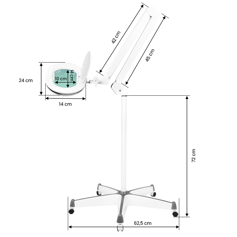 Förstoringslampa / arbetslampa ELEGANTE 6028 LED 5D vit med stativ / hjul