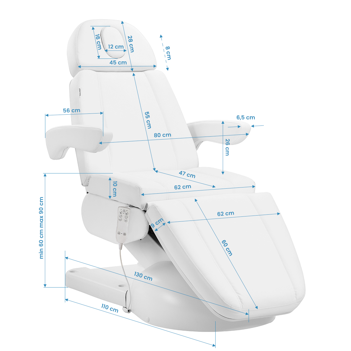 Elektrisk behandlingssäng Azzurro Lux 3-motor vit med uppvärmning