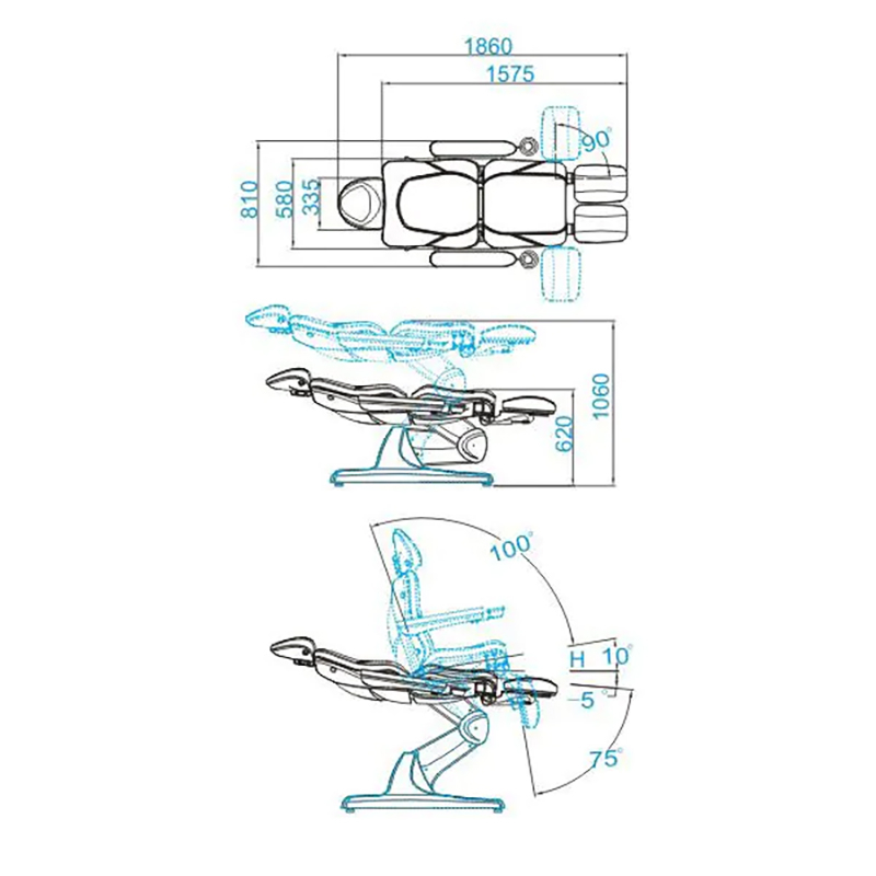 Elektrisk behandlingsbänk AZZURRO 870S PEDI 3-motor vit