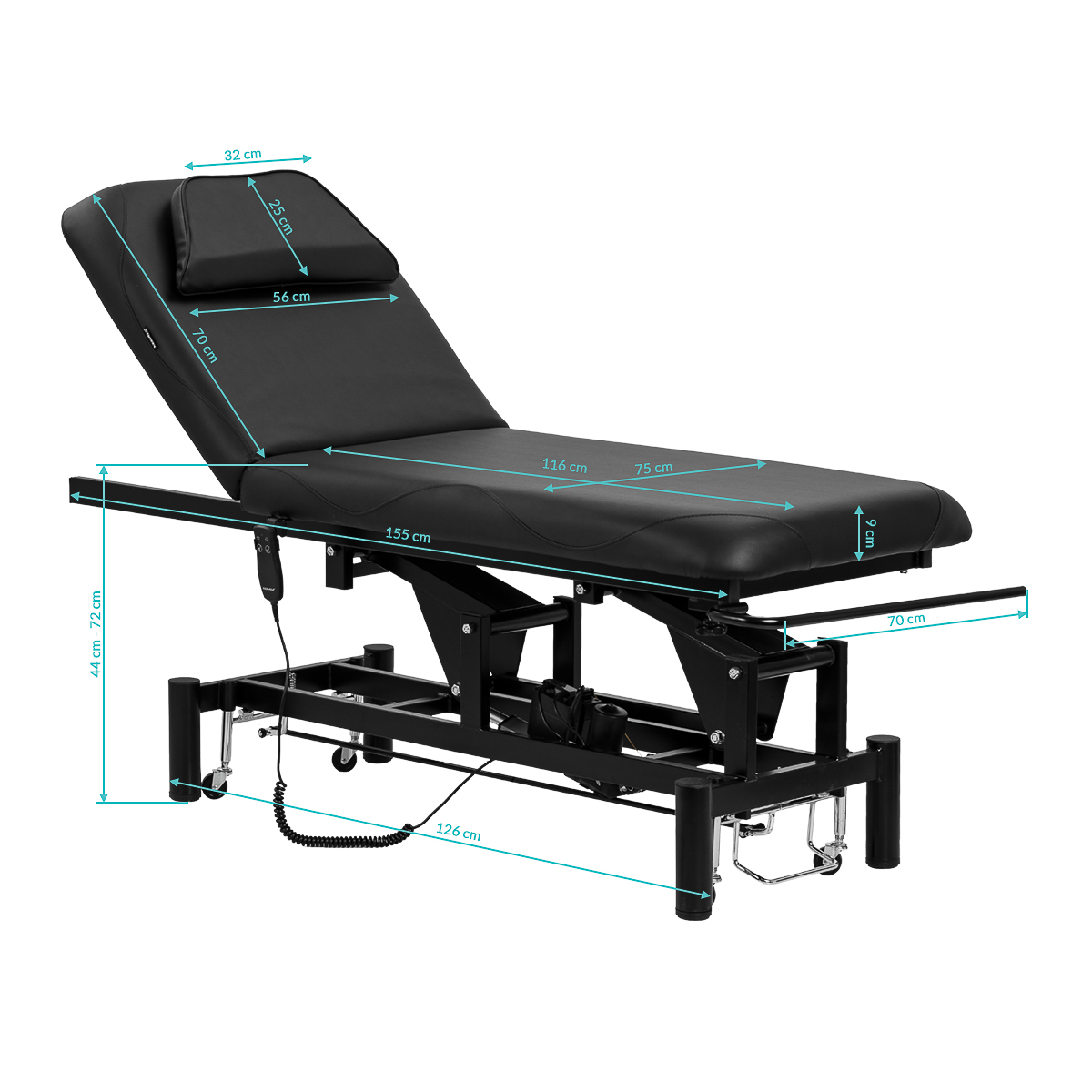 Elektrisk massagebänk / behandlingssäng AZZURRO 684A 1-motor svart