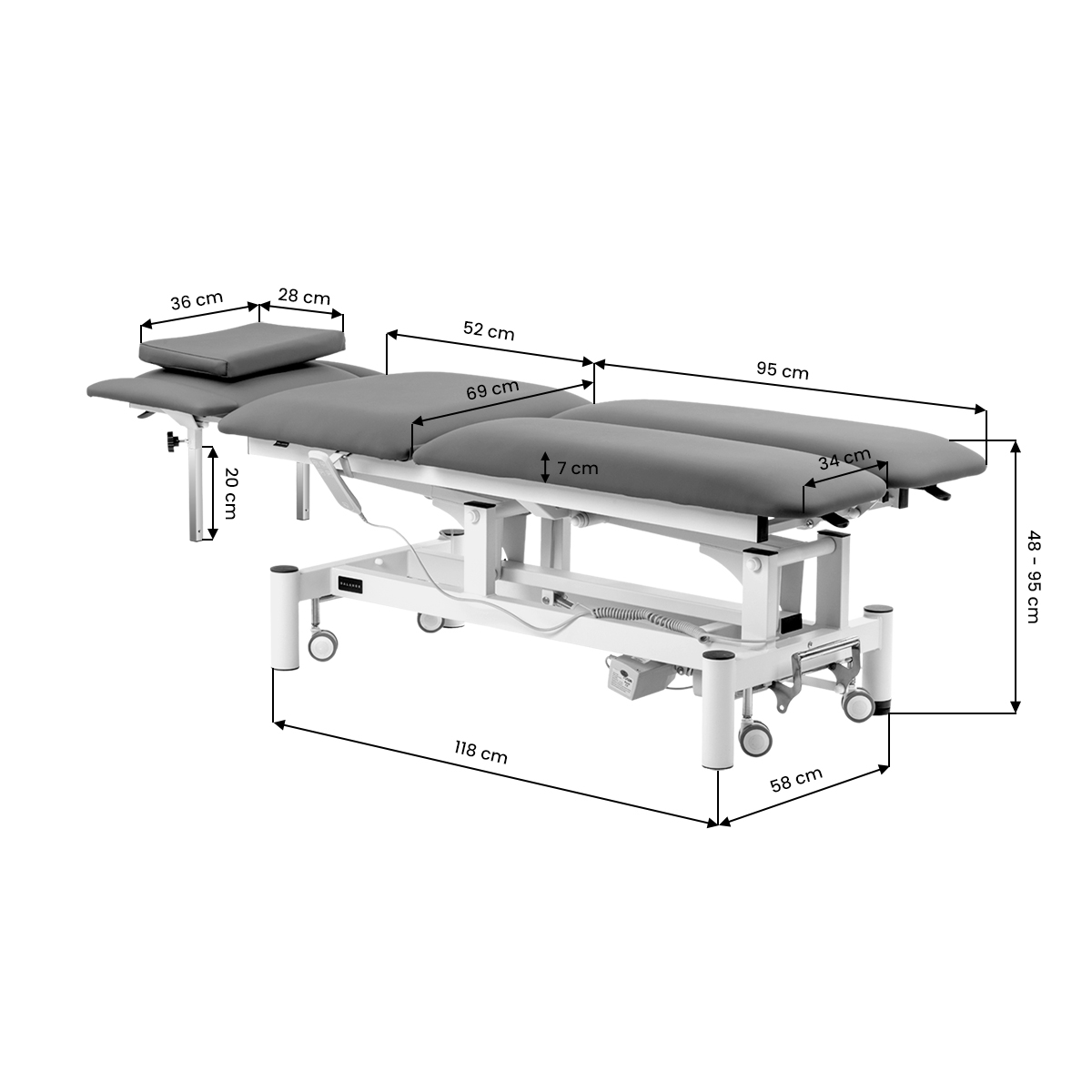 Elektrisk behandlingssäng / massagebänk med lutning Balance Eso pro grå