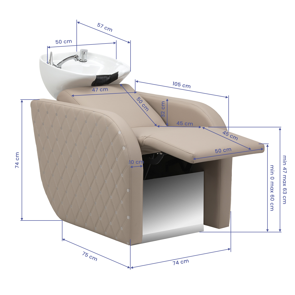Schamponeringsstol GABBIANO INES beige med elektriskt fotstöd och massage