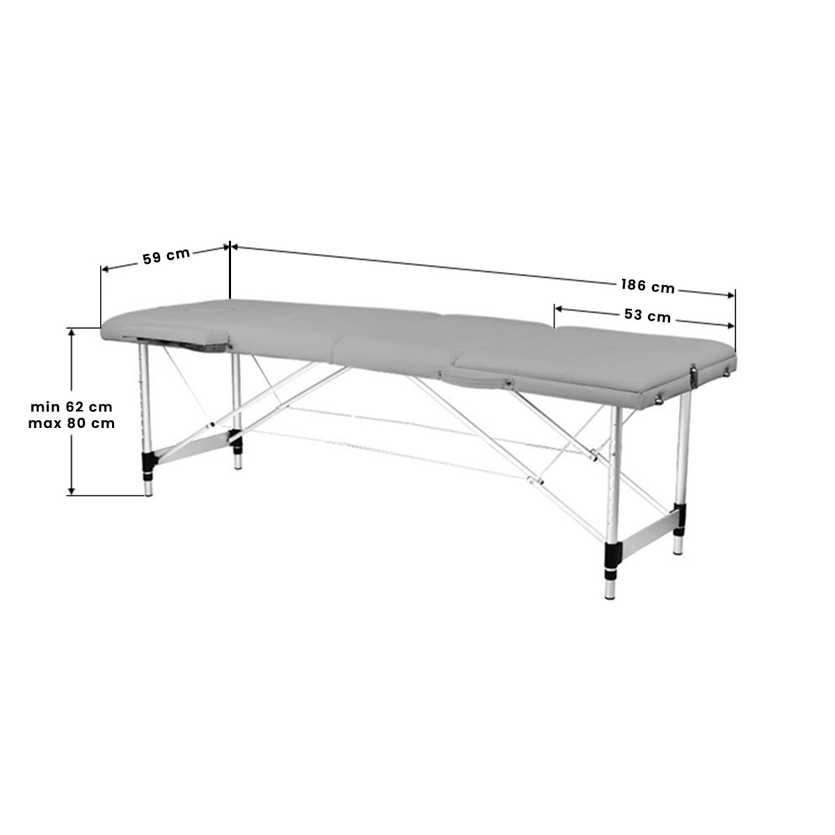 Bärbar massagebänk / behandlingssäng BALANCE ALUMINIUM 3 segment med lutning svart + väska